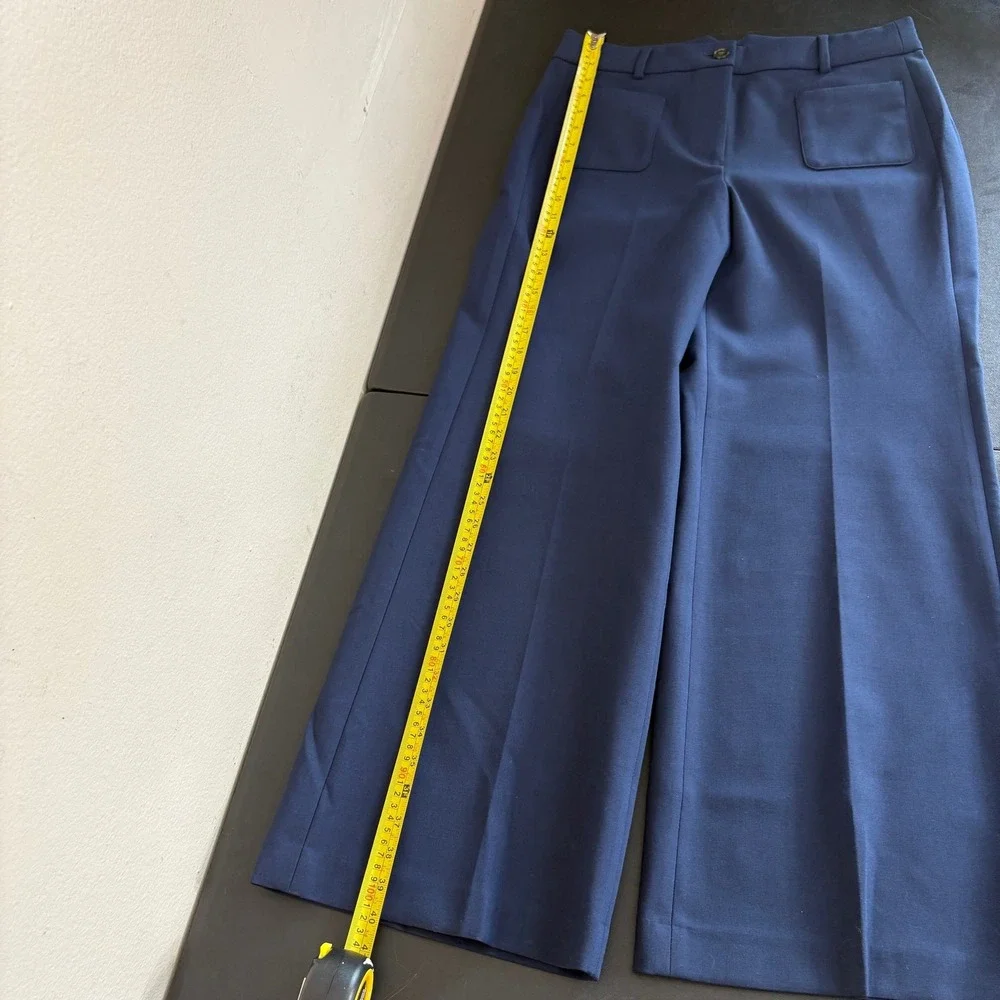 J.Crew Carolina Carreman Fabric Wide Leg Pants Trousers Women's Size 10P Navy